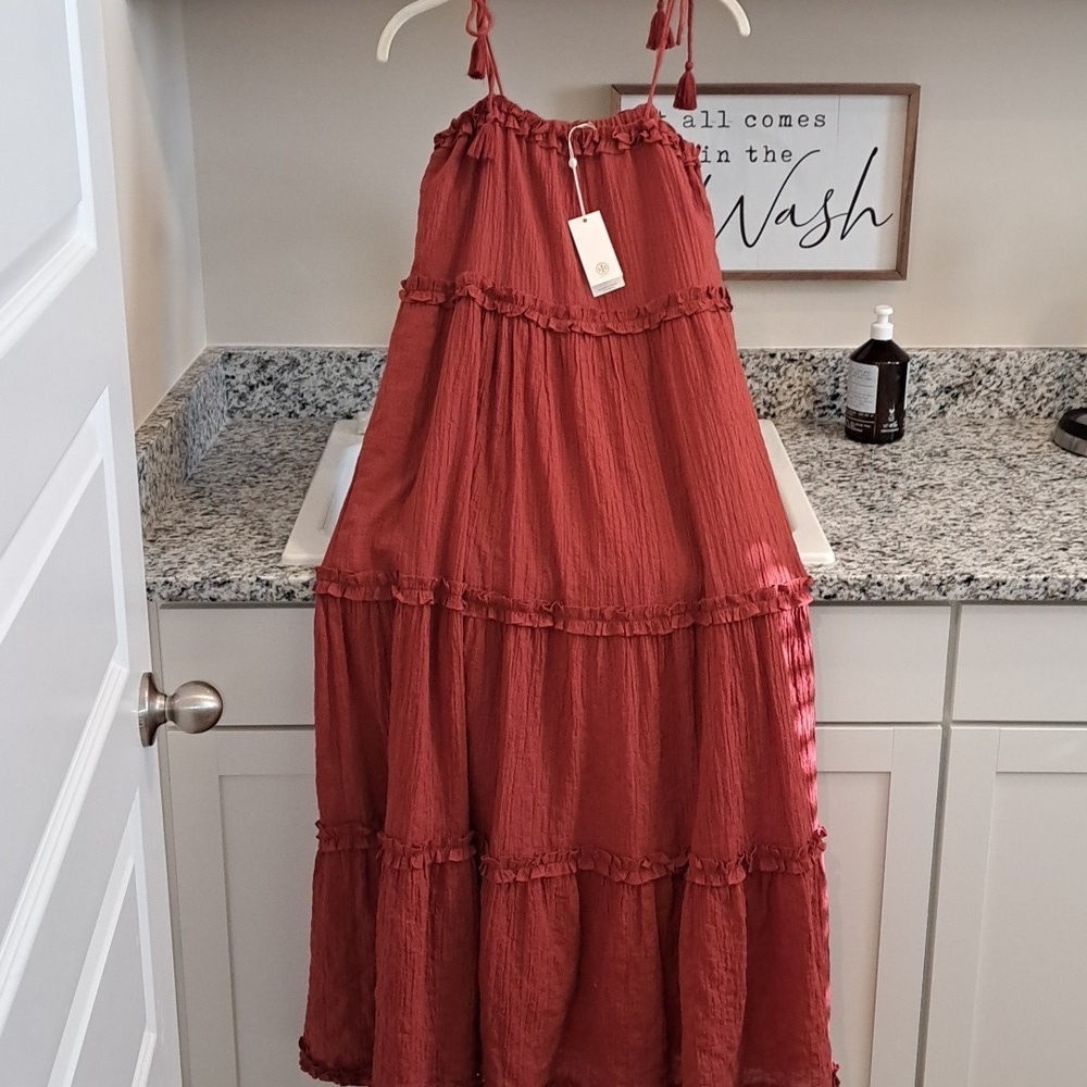 Tory Burch NWTs Ruffle Tie Shoulder Maxi - Picture 5 of 11